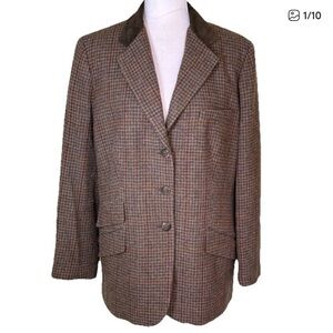 Vintage Lauren Ralph Lauren Brown Wool Houndstooth Equestrian Blazer Size 16W